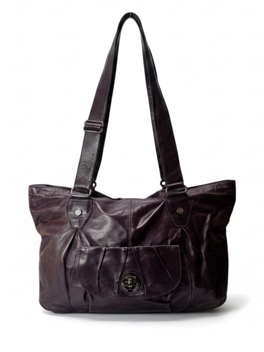 Rudsak Leather Turn Lock Tote Shoulder Bag Plum Pocket Large Zip Satchel Minimal